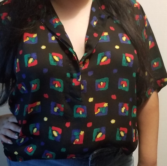 Colorful squares black top - Picture 5 of 10